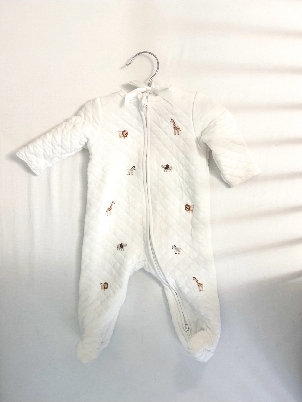 Little Me White Quilted Footed One-Piece with Safari Motif